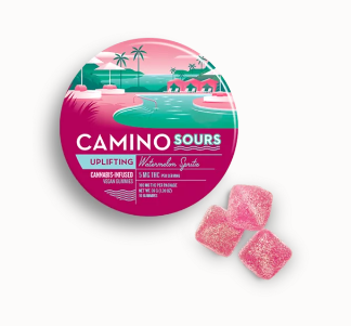 Uplifting Watermelon Spritz Gummies by Camino, perfect for energizing social gatherings with a fresh watermelon twist.