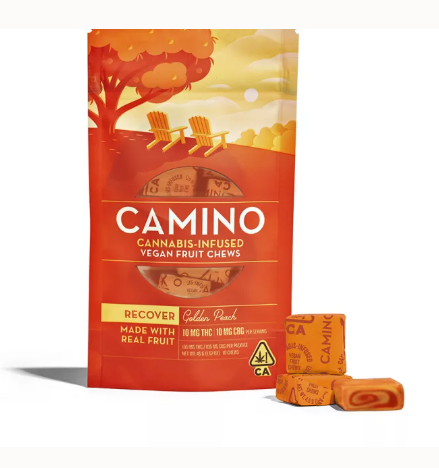 Enjoy the healing touch of Golden Peach Recover Camino Chews, your go-to CBG and THC-infused remedy.