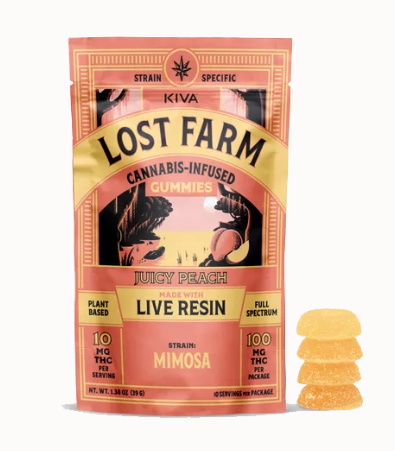 10mg Juicy Peach x Mimosa Live Resin Gummies Infused with Mimosa Live Resin